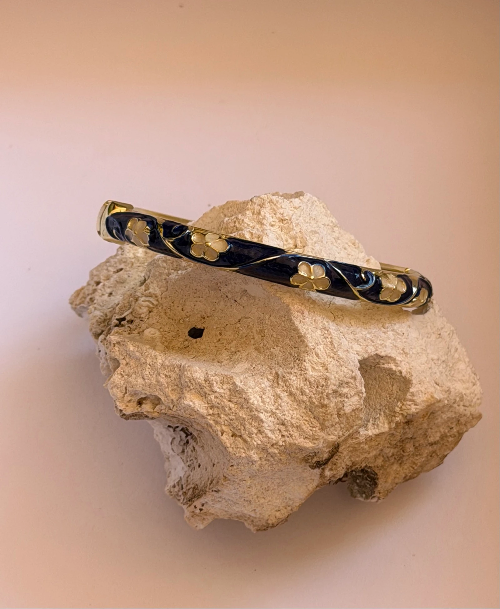 Bracelet jonc en acier inoxydable bleu foncé et doré